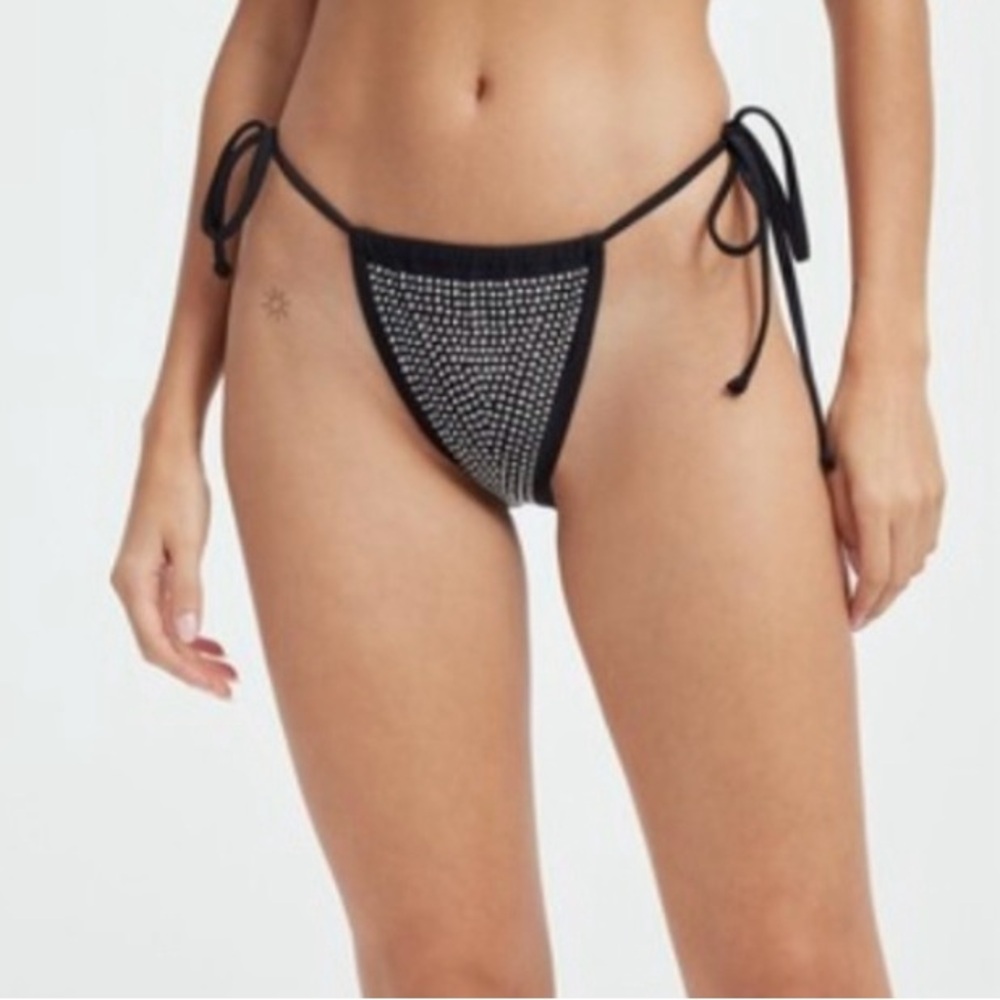 Good American Black Rhinestone String Brazilian Bikini Bottoms Size XL